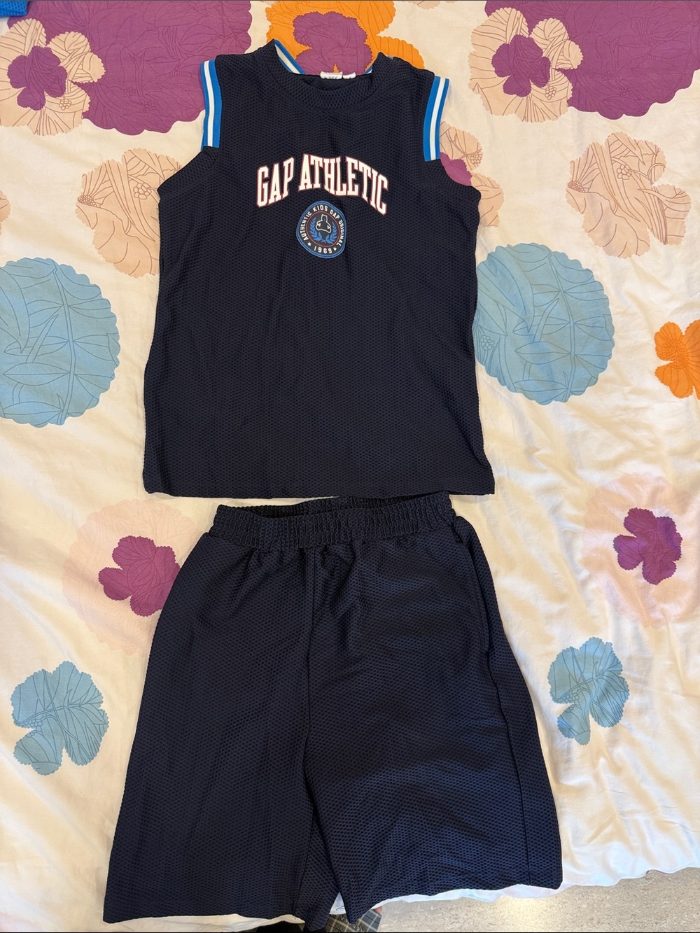 GAP Kids Boys M Navy Blue Mesh Basketball Jersey & Shorts Set